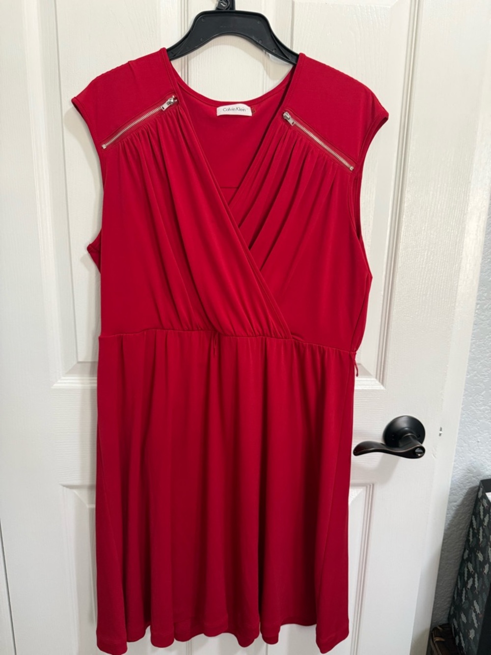 Calvin Klein Red Cap-Sleeve Wrap Dress with Zip Accents